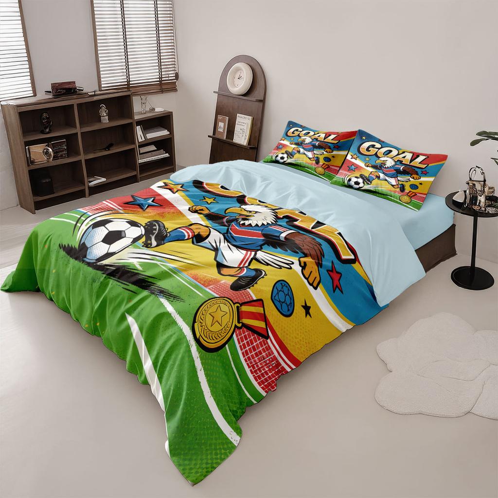 Soccer Football Print Duvet Cover Set 3PCS Sports Theme Bedding Set with Pillowcases for Boys Bedroom