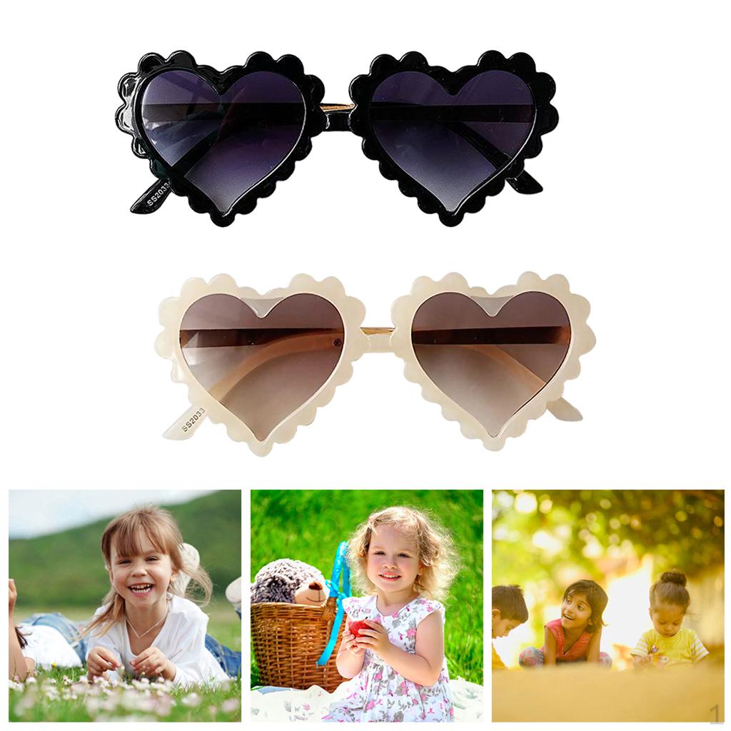 

2x Children Boy Girl Plastic Sunglasses Heart Shaped Glasses UV400 Black Beige