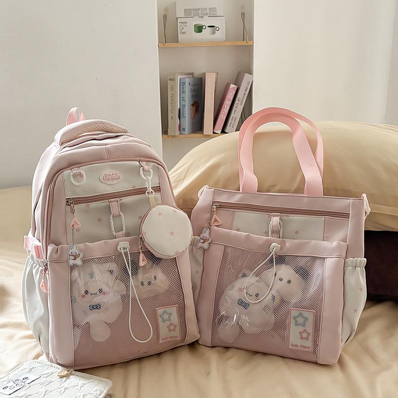 Schoolbag Korean version of the star large-capacity backpack high value junior high school college student schoolbag cute girl transparent pain bag