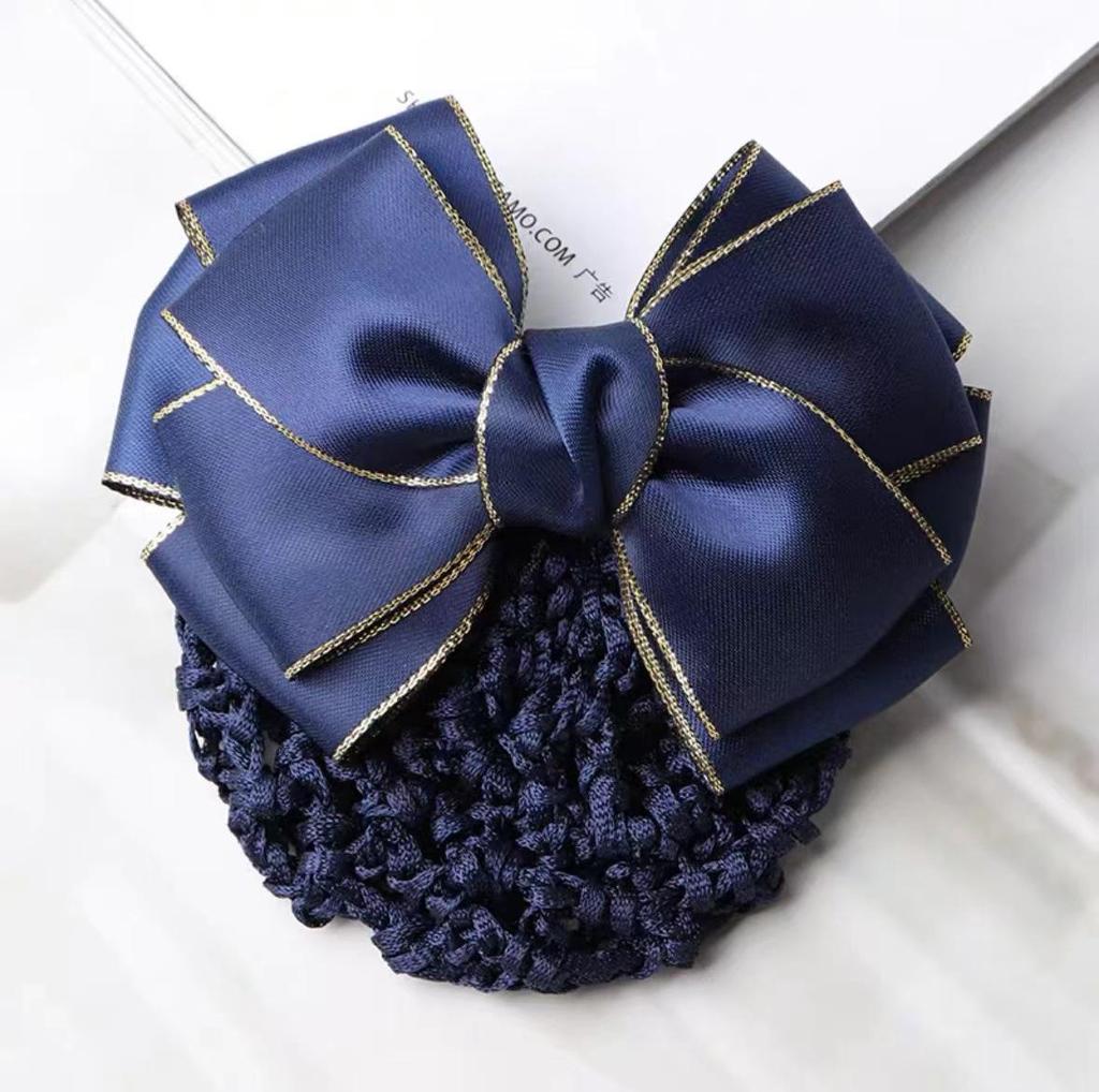 Gold-Edged Bow Hairnet for Professional Female Nurses & Hotel Staff