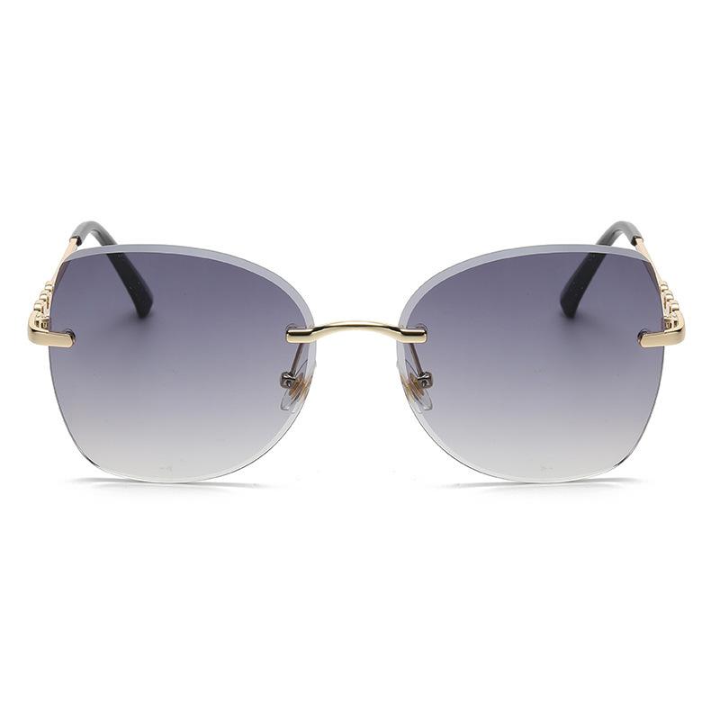 Rammeløse Trimmede Solbriller Dame Street Shooting Metall Stor Innfatning Solbriller Solbriller 9061
