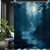 4pcs Moonlight Forest Waterfall Landscape Pattern, Apartment Bathroom, Shower Room Shower Curtain, Hotel Shower Curtain Set