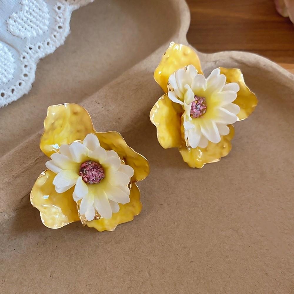 Korean Style Exaggerated Ear Pendant Oil Drip Floral Ear Studs Colorful Flower Earrings  Daily