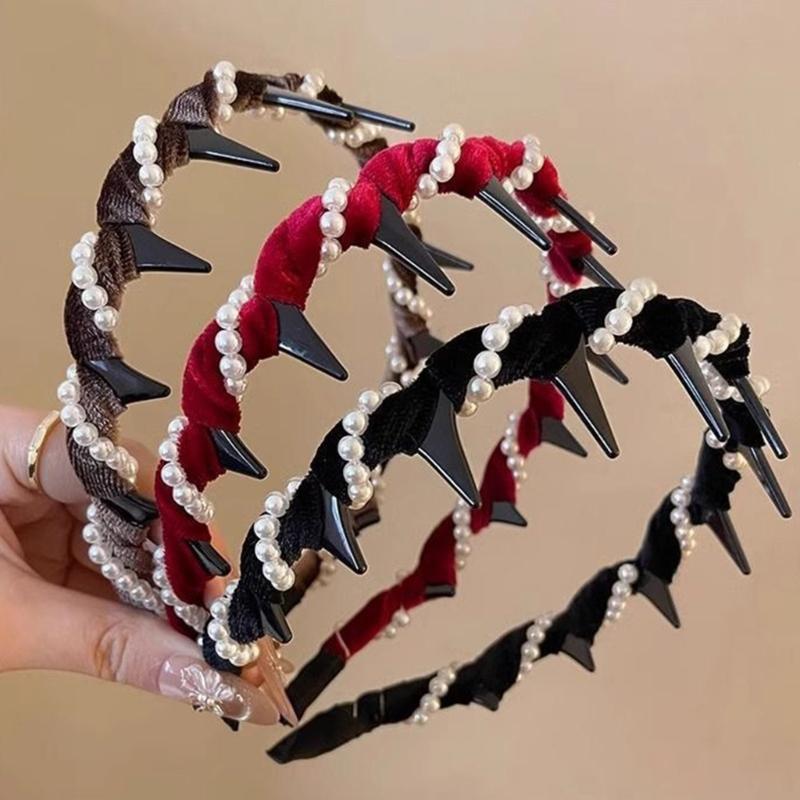 3Pcs Delicate Artificial Pearls Headbands with Rhinestones Detail Elegant Hair Accessories for Women and Girls