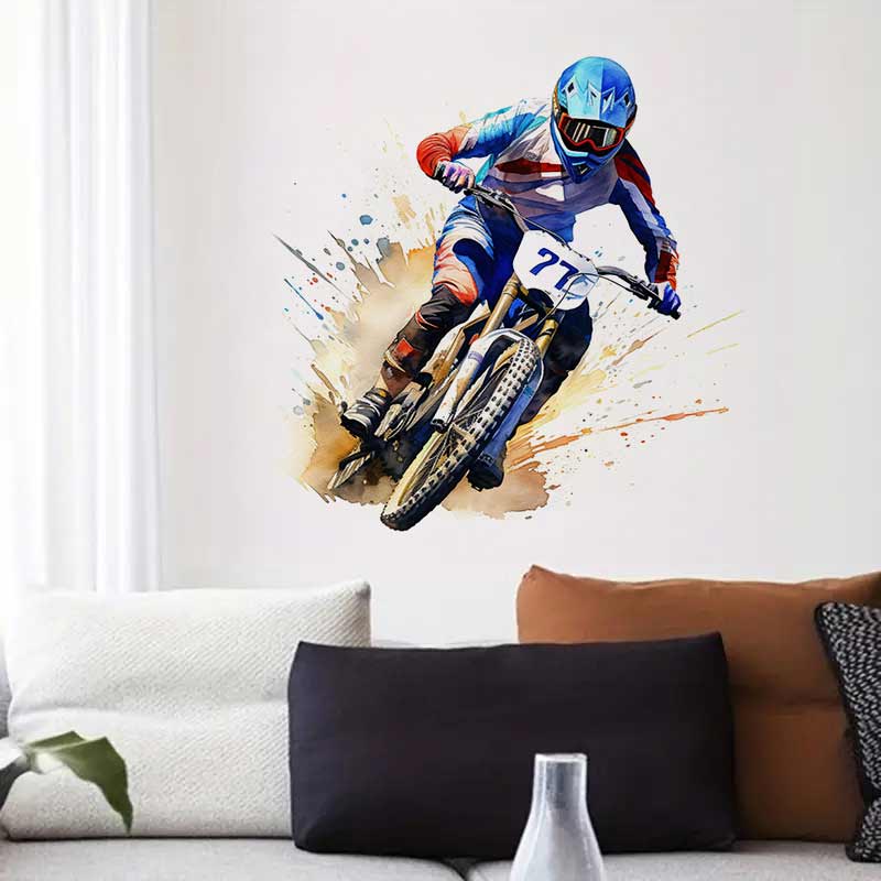Motocross Watercolor Dirt Bike Rider Wall Stickers Living Room Sofa Background Decoration Wallpaper For Home Decor Boy Room Art Decals Sticker M1495