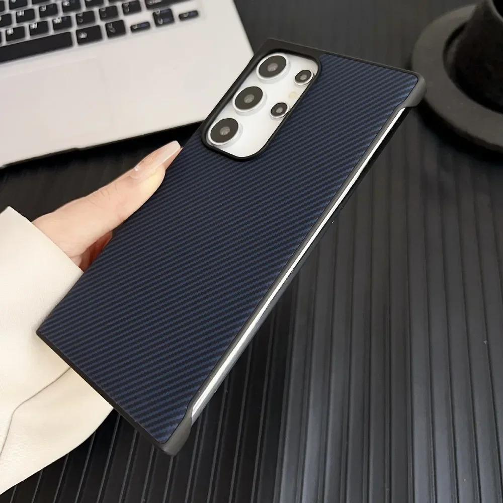 

Чехол из углеродного волокна и кожи для телефона Samsung Galaxy S25 S24 Ultra S25 Plus S24 + защитный чехол No Border Anti Fall Measures Galaxy S25 Ultra