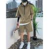 Men Summer Tracksuit Shorts Set Hooded T Shirt Zipped + Matching Shorts Solid Cargo Large Size Casual Suit