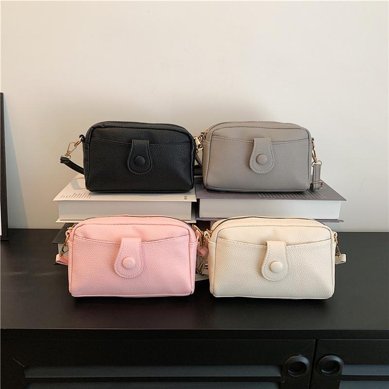 Candy Color Korean Style Soft Surface 2023 Fashion Winter Casual Solid Color Single Shoulder Crossbody Small Square Bag Women Black
