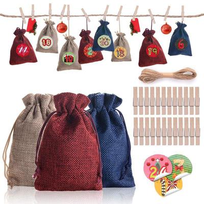 Vianočné darčekové vrecúška Kalendár Odpočítavanie Jutové vrecúško Adventný kalendár Vianočné darčekové vrecúško Vrecúško na uloženie sladkostí DIY Vianočné darčekové vrecúško