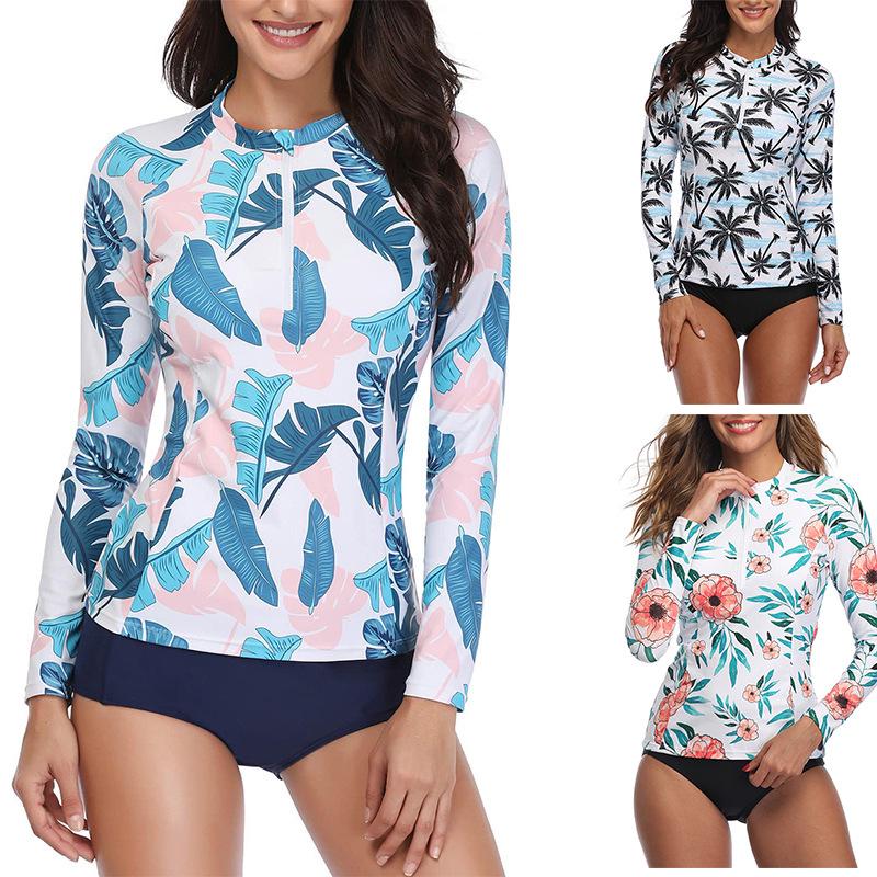 Dámské plavky s dlouhým rukávem na zip s potiskem na surfování