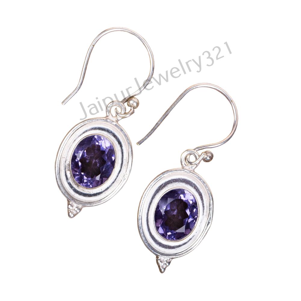 Natural Iolite Gemstone 925 Stamped Silver Handmade Jewelry Women Earrings 1.50" EE-1-5