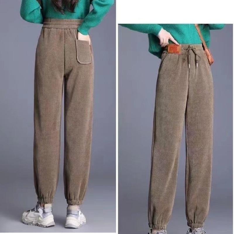 Women's Autumn and Winter Plus Size Corduroy Thickened Plus Velvet Feet Casual Pants