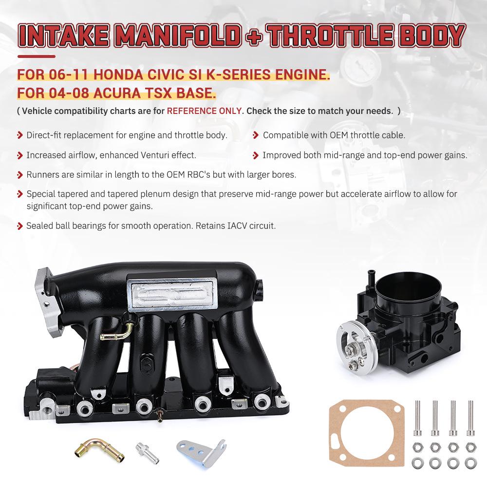 Black/Silver Cross-Border Intake Manifold & Throttle Body for Honda Civic K24A2 K20Z3