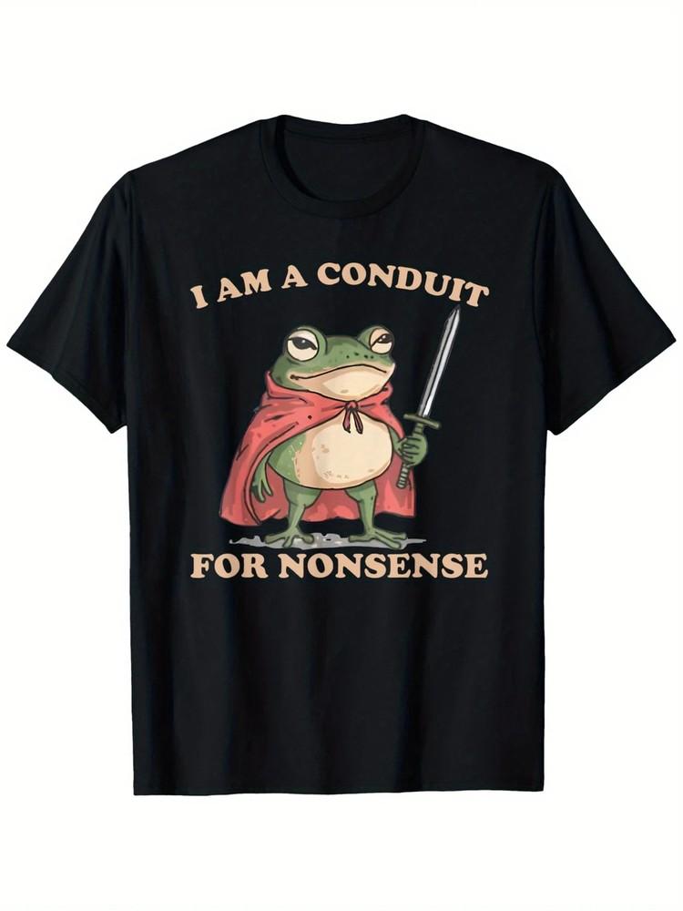100% Cotton Unisex Funny Frog Graphic T-Shirt -  I Am a Conduit for Nonsense  D Unisex T-Shirt XL