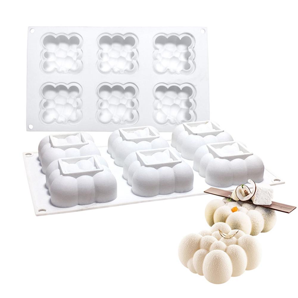 

6 Cavity 3D Cloud Bubble Shape Silicone Mold for DIY Cake Mousse Dessert Baking Decorating Tool white#0
