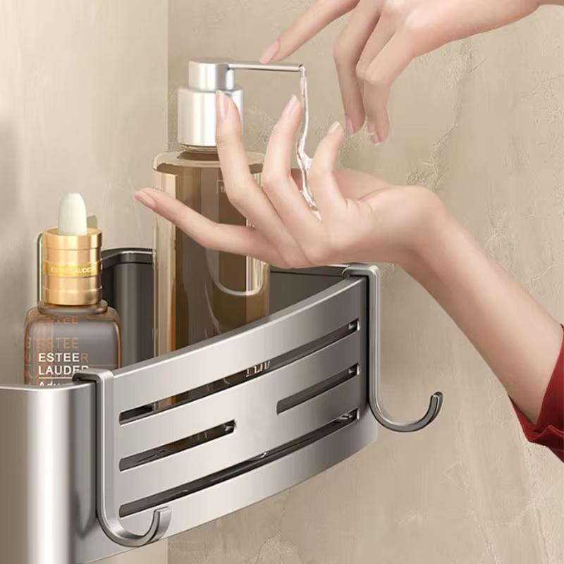 Shower Corner Shelf Without Drilling Aluminum Bathroom Shelf With Towel Bar Shampoo Holder Toilet Rack Bathroom Accessories