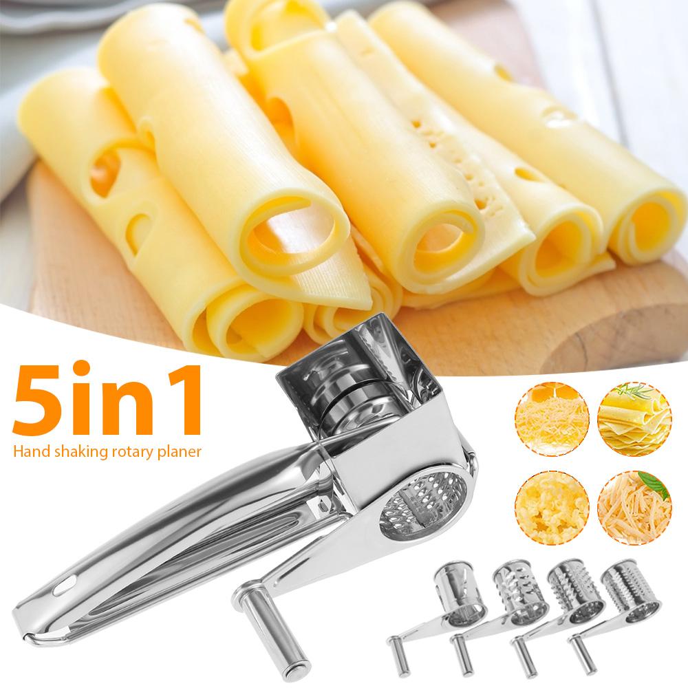 5in1 Handheld Cheese Grater Stainless Steel Rotary Cheese Grater Vegetable Shredder Carrot Cheeses Grinder for Kitchen Utensils