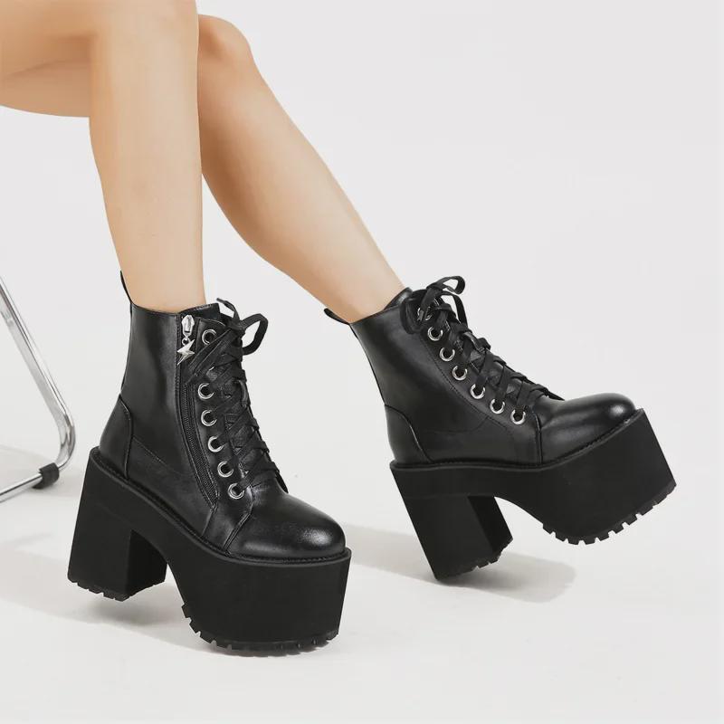 Women’s Round Toe High Heel Winter Boots with Thick Waterproof Platform (Sizes 35-43)