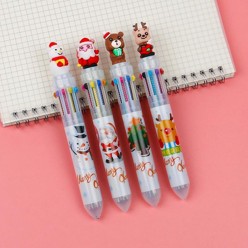 Festive Six-Color Christmas Tree & Reindeer Ballpoint Pen
