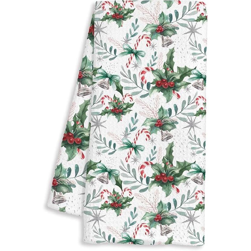 Chinoiserie Christmas Kitchen Towels, Grandmillennial Christmas Decor, Coquette Red Bow Xmas Tree Decorative Dish Hand Tea Towels for Bathroom