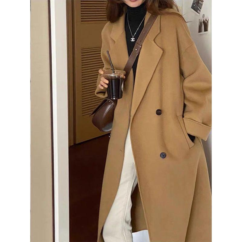 

Down Jacket Liner Cashmere Coat for Women Mid Length Long Length 2025 Winter Fancy Oatmeal Color Thickened Woolen Woolen Outwear Camel double-sided cashmere XL.