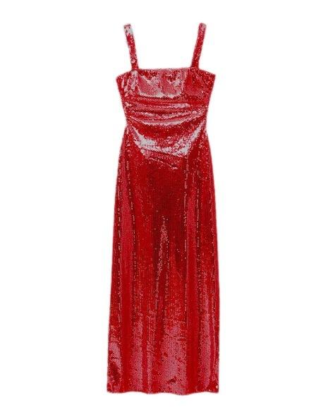Sequin Long Dress for Women Spaghetti Strap Backless High Waist Slimming Party Gown Sexy Bodycon Side Slit Evening Dress Summer Beach Dress