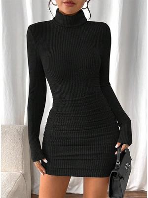 2025 European & American Autumn/Winter High Neck Slim Fit Knit Dress for Women