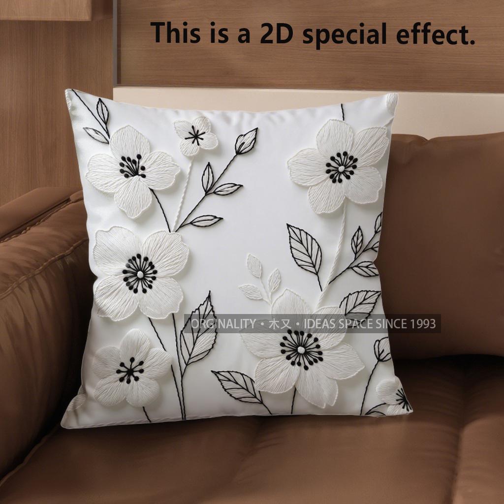 2D Floral Embroidered Pattern Digital Pillow Covers Pattern Cushion Cover Suitable For Sofa Bedroom Car Pillow Cover