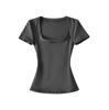 U-neck ant waist short-sleeved T-shirt women's summer new American Spice Girl style solid color slim-fitting bottoming top