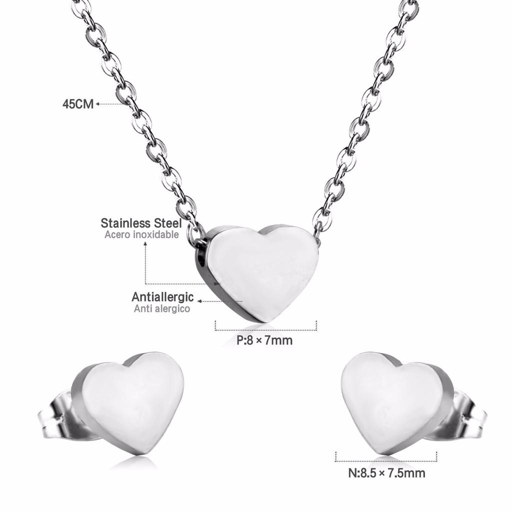 Love Earrings Necklace Set Fashion Sweet Necklace Cut Stainless Steel Jewelry Set Women