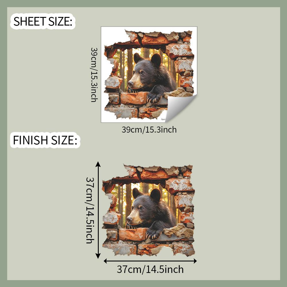 Red Brick Broken Wall Brown Bear Bedroom Living Room Entrance Hall Home Background Beautification Wall Stickers