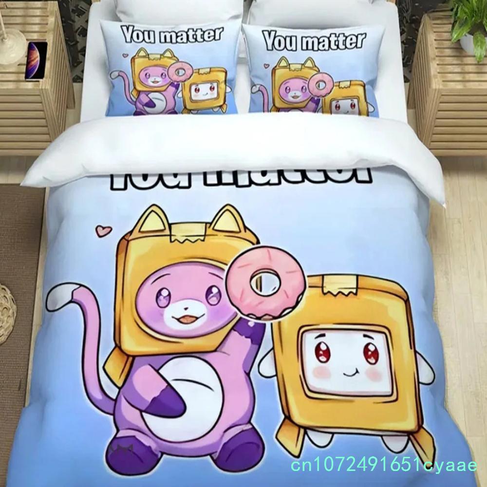 3D Printed Cartoon L-Lankybox Bedding Sets Foxy Boxy Quilt Cover And Pillowcases Cute Duvet Cover For Children Boys Girls