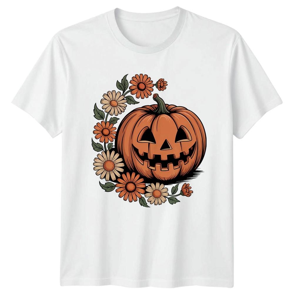 Floral Jack O Lantern Pumpkin Halloween TShirt Retro Floral Halloween Gift S