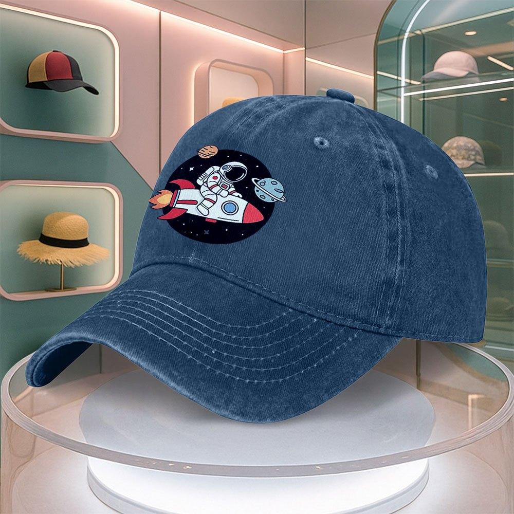 Astronaut Rocket Space Pattern Mens Baseball Cap Curved Brim Dad Hat Adjustable Duck Tongue Cap