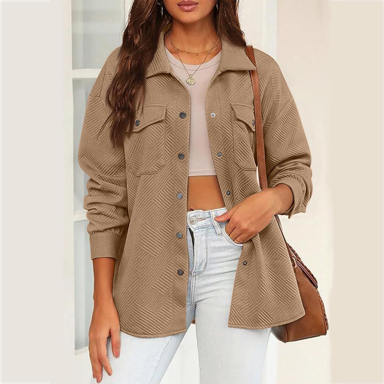 

Женская мода повседневная однотонная куртка с лацканами и свободными одинарными пуговицами с длинными рукавами XL хаки