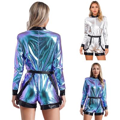 Costume da astronauta metallizzato da donna, tuta spaziale, tuta spaziale, travestimento per Halloween e cosplay