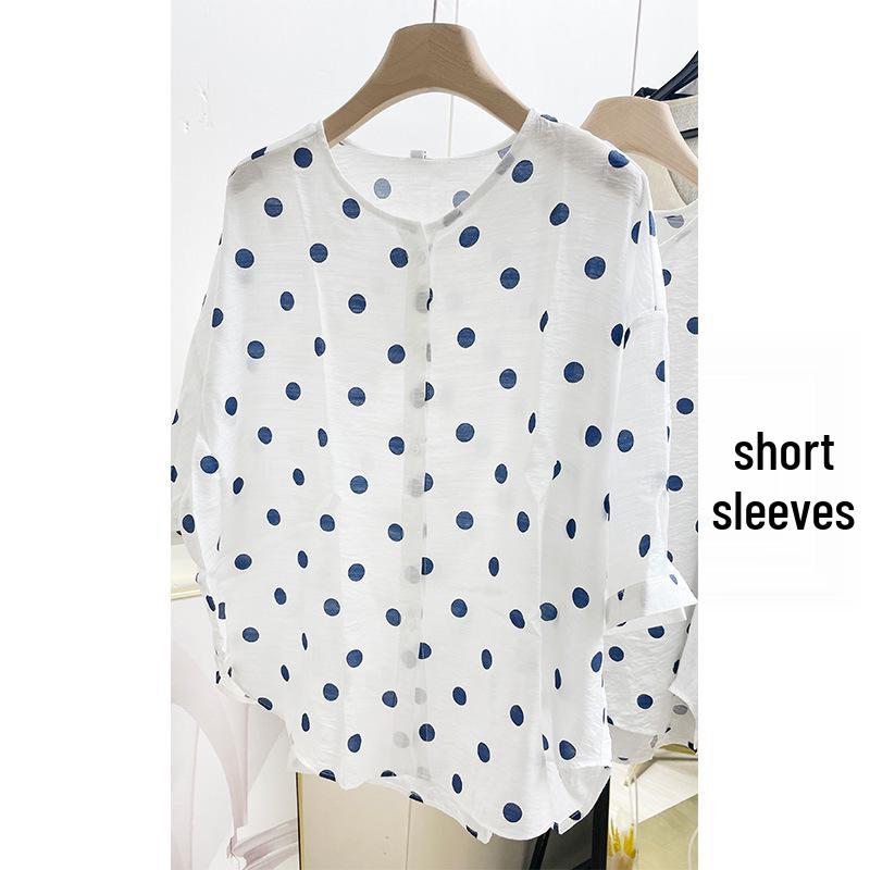 

Женская рубашка с длинным рукавом и круглым вырезом в горошек - Весенняя коллекция 2025 года, оригинальный дизайн M