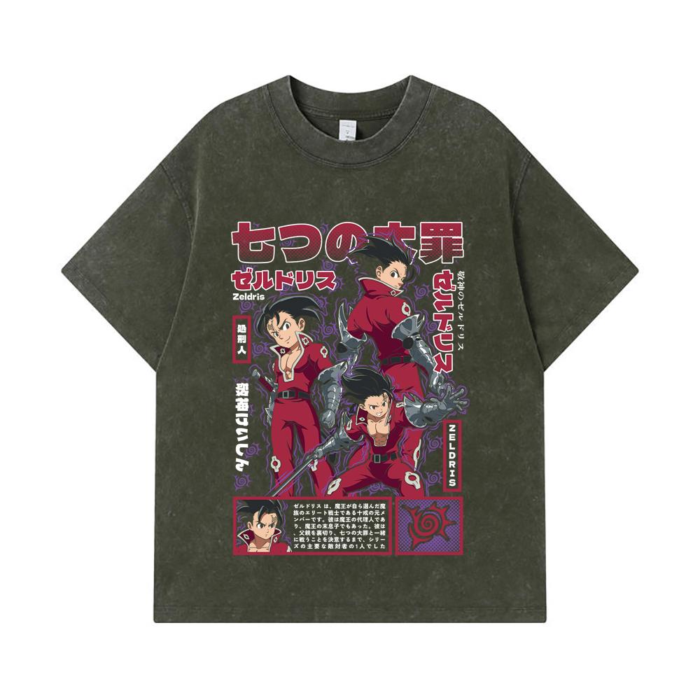 275 GSM Washed T-shirts 100% Cotton Seven Deadly Sins V10 Zeldris Print Unisex Heavy Cotton T Shirt