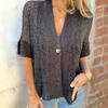 Independent New Women's Spring and Autumn One-button Mid-sleeve Openwork Knitted Cardigan Top