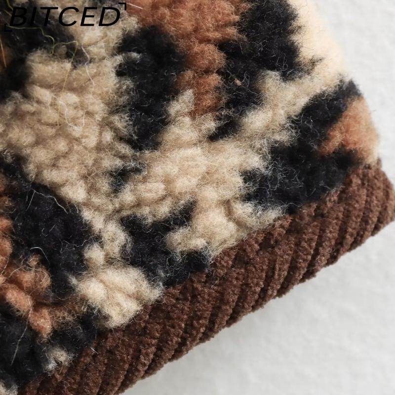 BITCED Women's Autumn Button-Front Fashion Leopard Print Oversized Shearling Coat