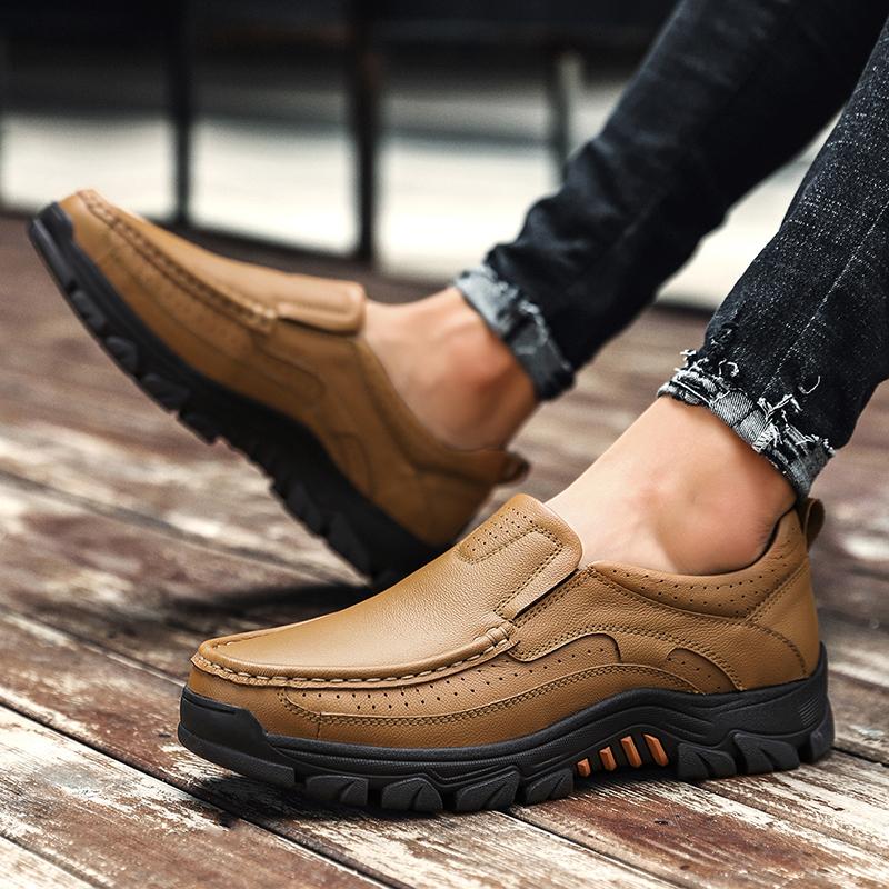 Fashion Luxury Brand Mens Loafers Leather Formal Business Shoes Fashion Breathable Soft Bottom Men Black Dress Loafers Big Size 38-48