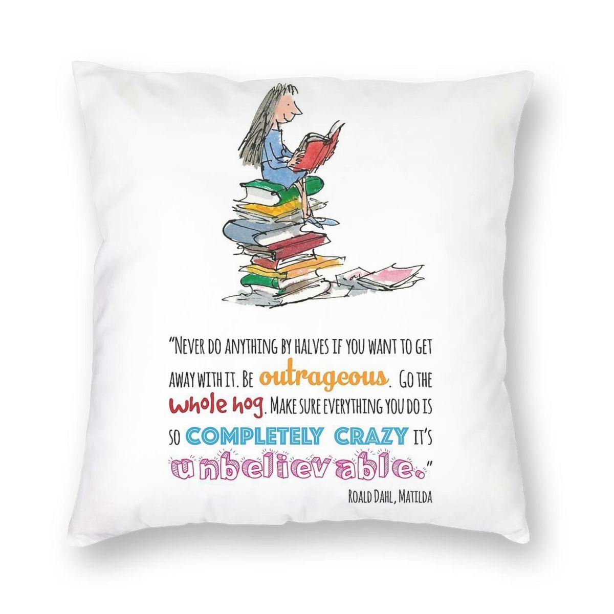 Matilda Roald Dahl Square Pillowcase Polyester Linen Velvet Printed Zip Decor Throw Pillow Case Home Cushion Case 30x30cm 12x12in