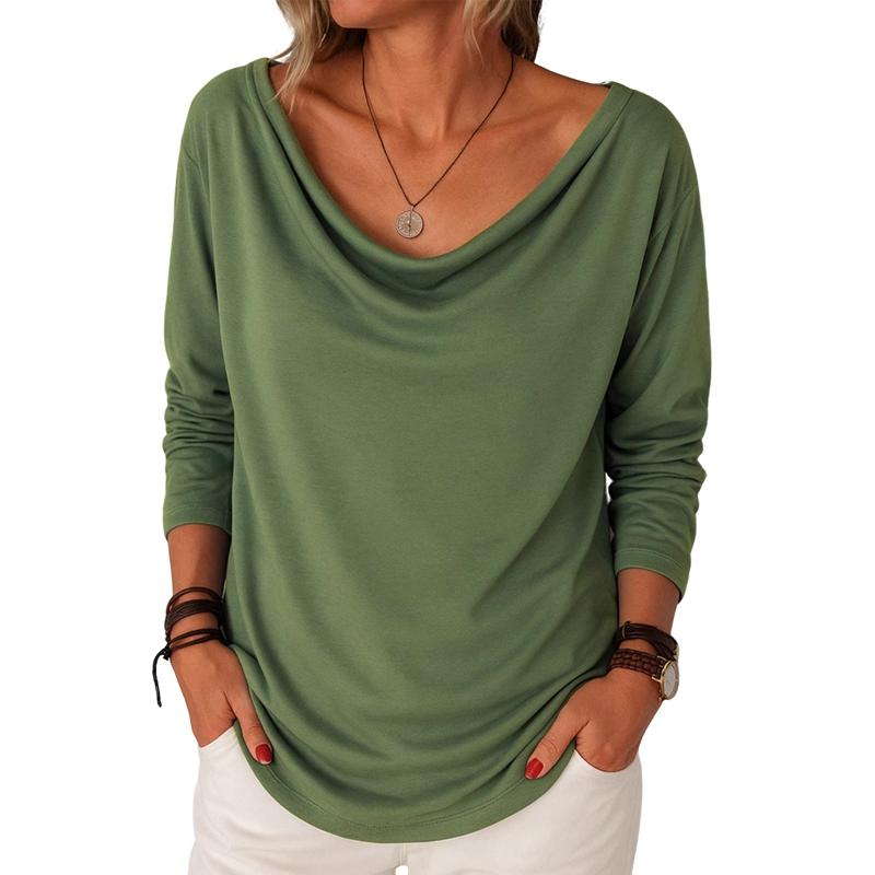 

Women Solid Color Pile Collar Shirt Casual Loose Long Sleeve Pullover L