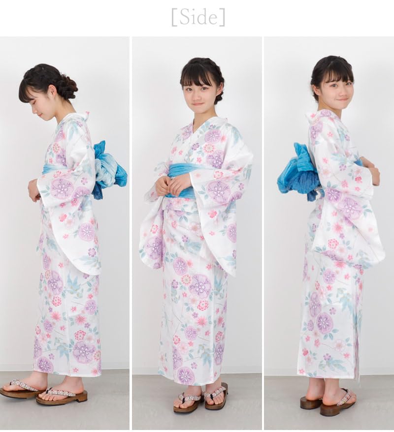 Kimono Hiroba Прекрасный набор юката с разными размерами и ретро- и современным белым с пастельным ю, детский, для девочек, 4 предмета, тканый, 130, 140, 150 см,