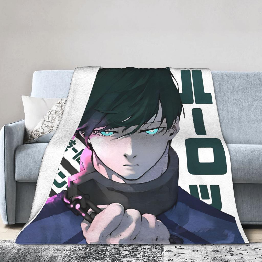 Blue Lock Rin Itoshi Knitted Blanket Meguru Bachira Flannel Throw Blanket Bed Decoration Ultra-Soft Warm Breathable Rug Piece