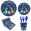 Blue Dinosaur Party Set Children'S Birthday Paper Plates Paper Cups Paper Towels Tableware Tablecloths Party Decorations