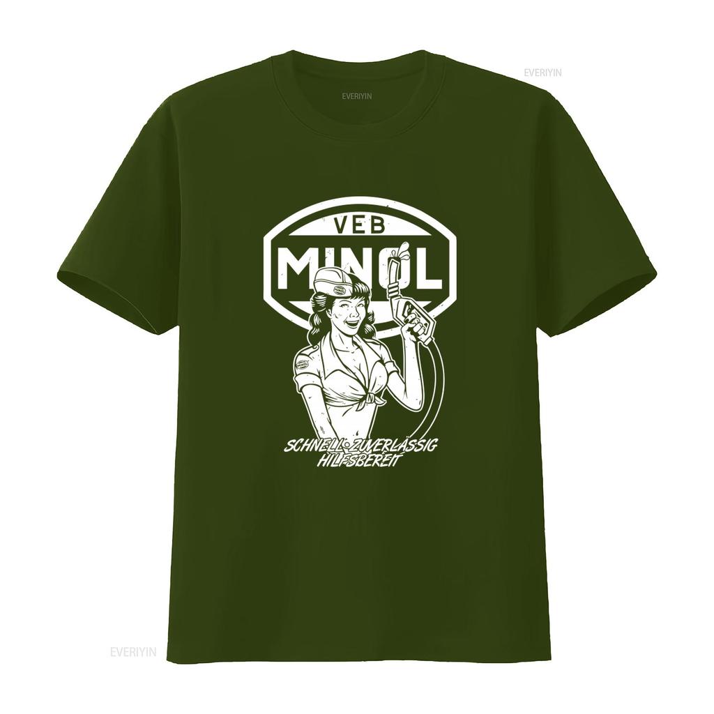 VEB MINOL Retro Pin Up Girl T-Shirt Vintage Tankstellen Design Größen S 5XL Ostalgie Stil vintage Gewaschen Dehnbar Bequem