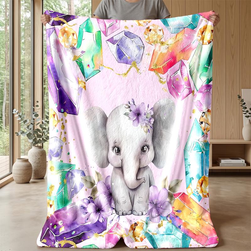 Elephant with Butterflies In Jungle Theme Blanket Lightweight Warm Flannel Blanket Decorative Throw Blanket for Home Decoration