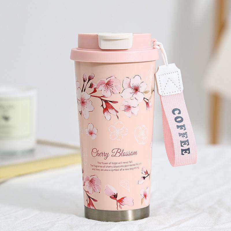 Lily of the Valley Double-Wall Thermos Cup with Straw - Student & Car Friendly