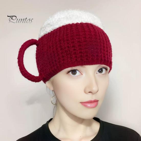 Warm Acrylic Winter Hat Funny Beer Mug Hat, Novelty Knitted Leg Warmers Playful Birthday Festival with Handles, Gloves for Adults, Men And Women